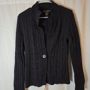 Eddie Bauer Women's Charcoal One Button Cable Knit Wool Blend Cardigan Size L